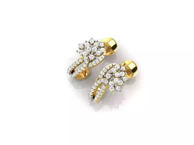 Floral Design Gold Earrings With Diamonds 1