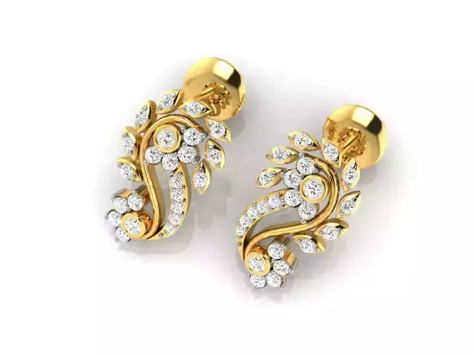 Floral Design Gold Earrings With Diamonds 2