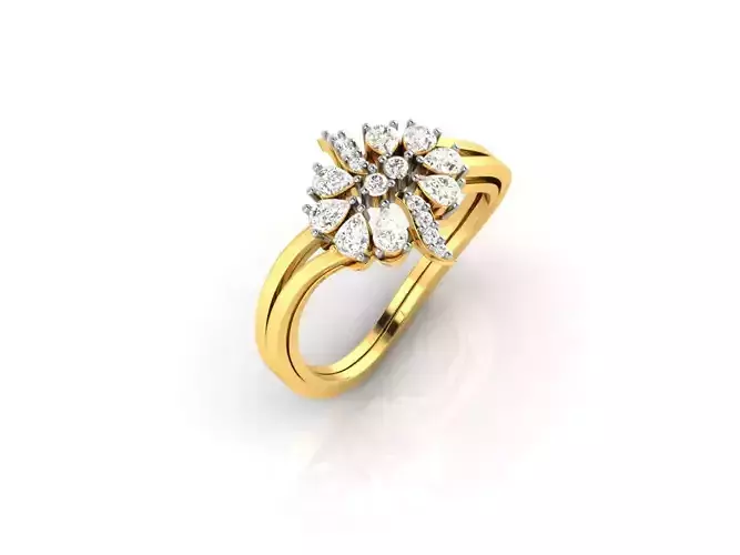 Flower Shaped Gold Ring With Diamonds 26
