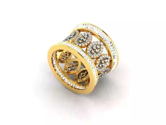 Wide Band Gold Ring With Diamonds 1