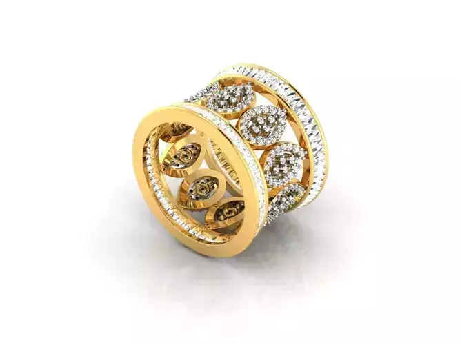 Wide Band Gold Ring With Diamonds 2