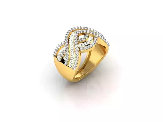 Wide Twisted Gold Ring With Diamonds