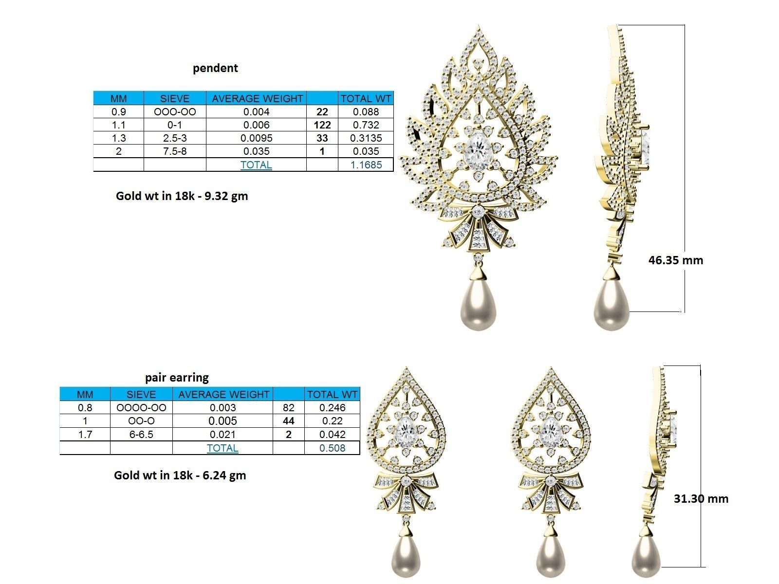 Drop Shape Pendant With Pearl and Gem 3D print model_3