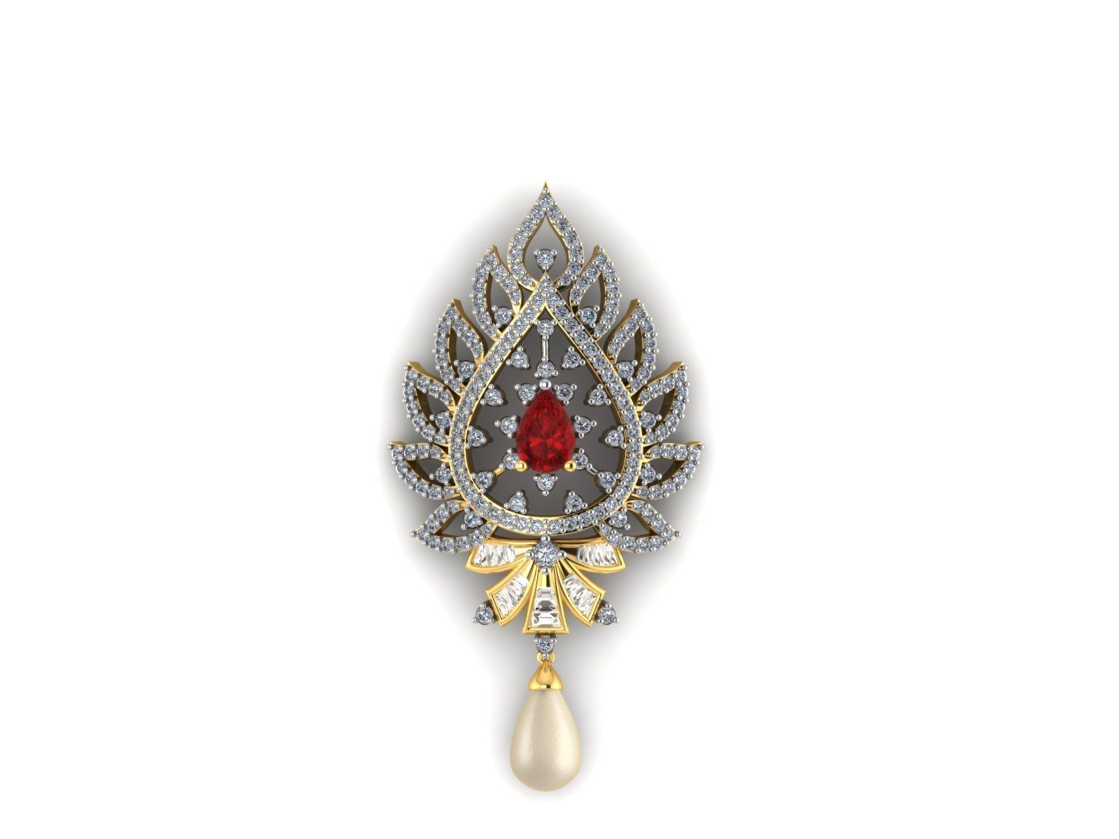Drop Shape Pendant With Pearl and Gem 3D print model_2
