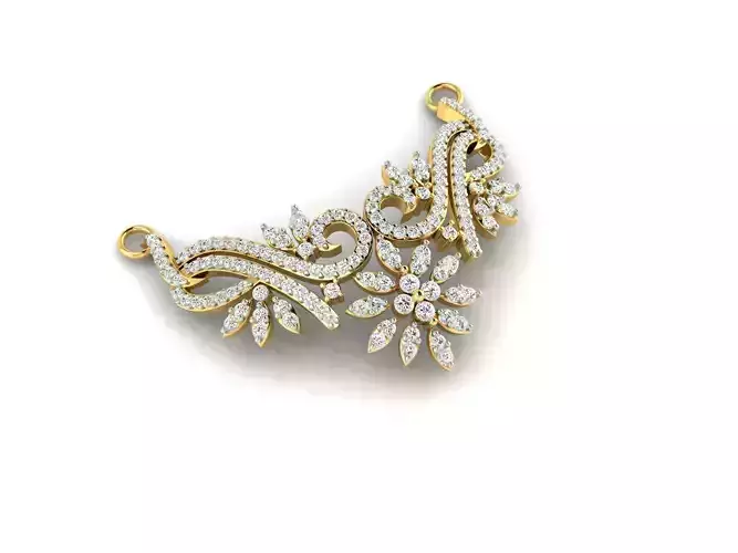 Floral Design Gold Necklace With Diamonds 18 3D print model