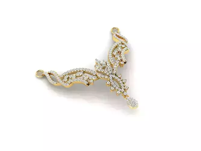 Floral Design Gold Necklace With Diamonds 19 3D print model