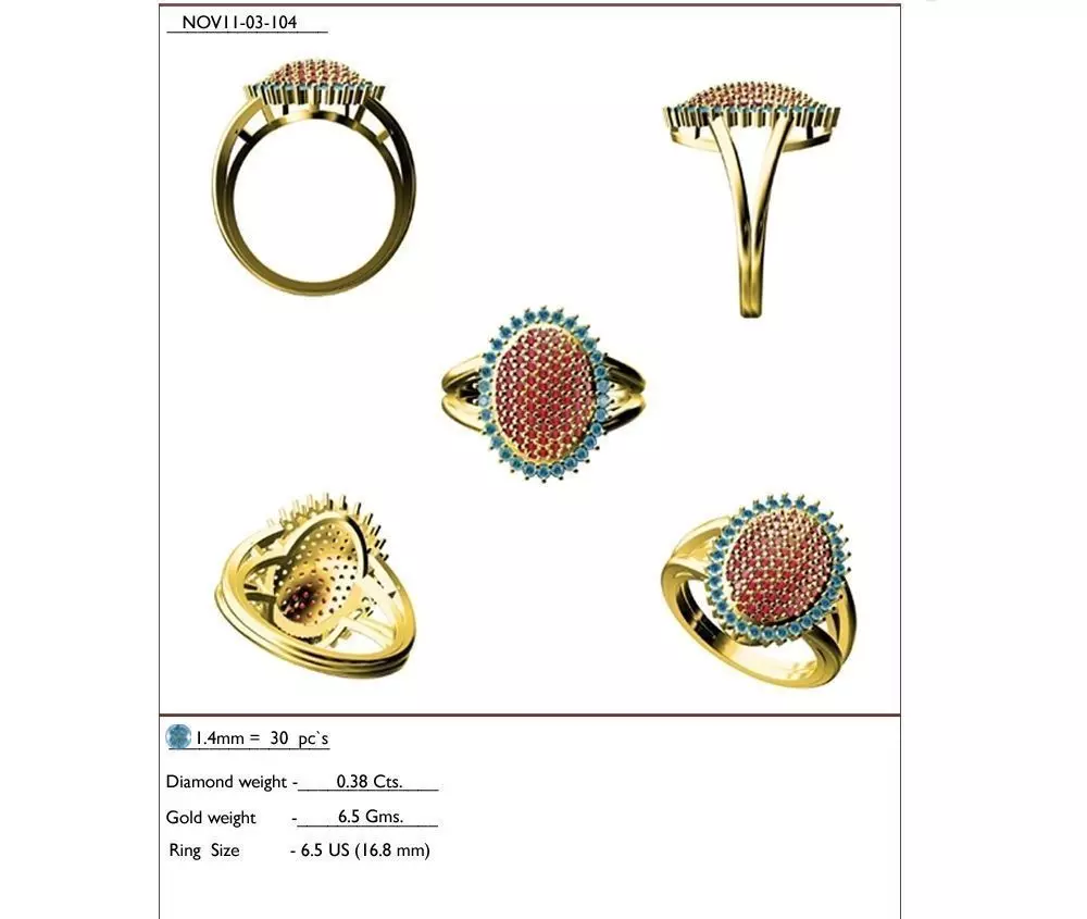 Oval Shaped Gold Ring With Multicolor Gemstones 3D print model