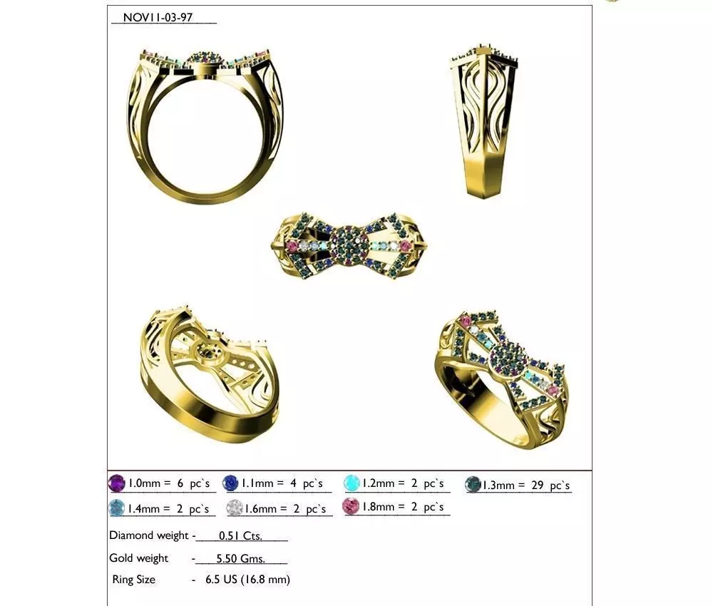 Gold Ring With Multicolor Gemstones 6 3D print model