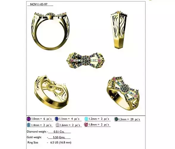 Gold Ring With Multicolor Gemstones 6
