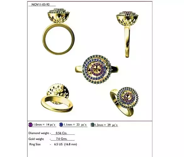 Round Shaped Gold Ring With Multicolor Gemstones