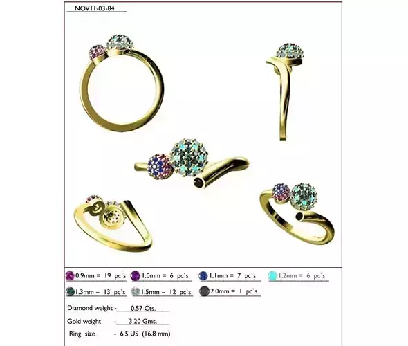 Gold Bent Ring With Multicolor Gemstones