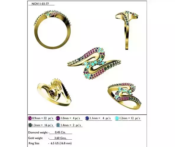 Swirled Gold Ring With Multicolor Gemstones