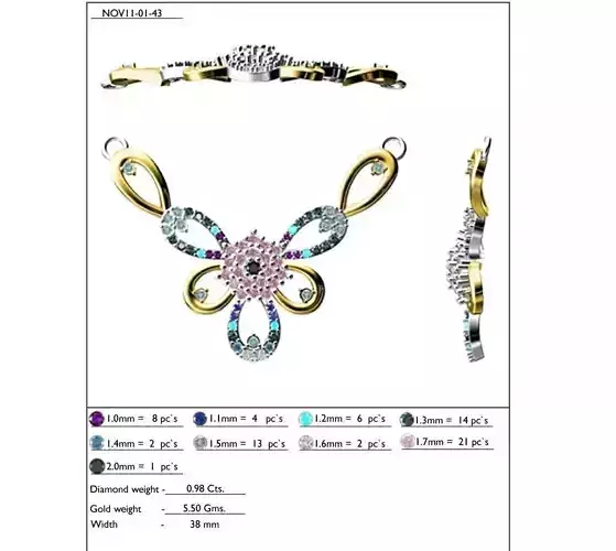 Flower Shape Necklace With Multicolor Gemstones