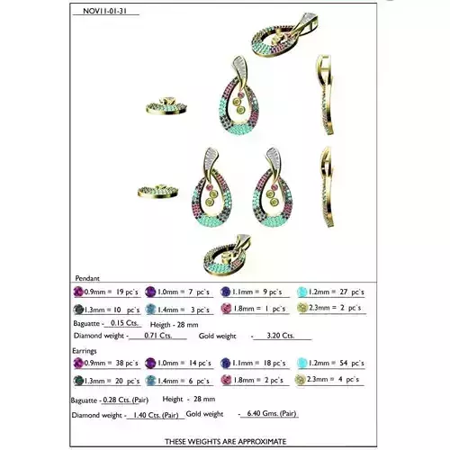 Drop Shape Drop Earrings With Multicolor Gemstones 3D print model