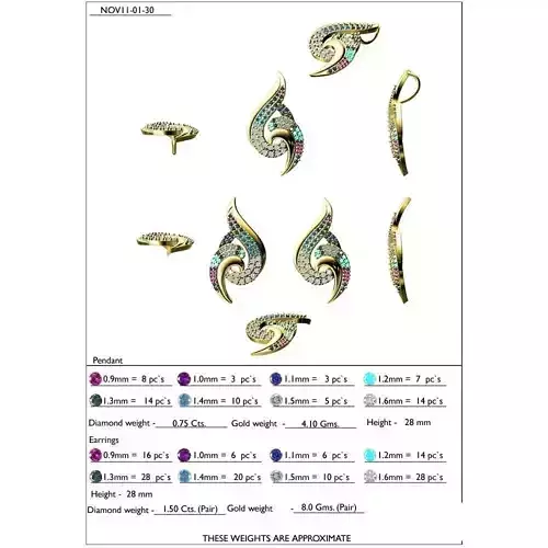 Drop Shape Ear Studs With Multicolor Gemstones 3D print model