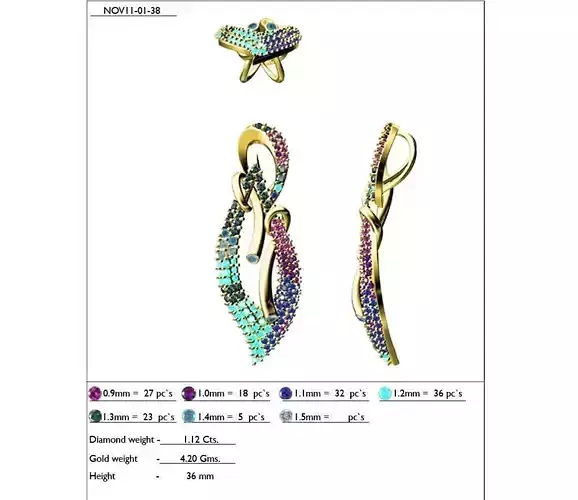 Leaf Shaped Pendant With Multicolor Gemstones