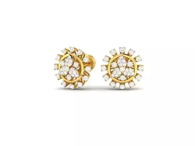 Round Shaped Gold Ear Studs With Diamonds 1