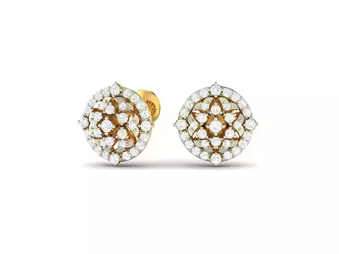 Round Shaped Gold Ear Studs With Diamonds 3