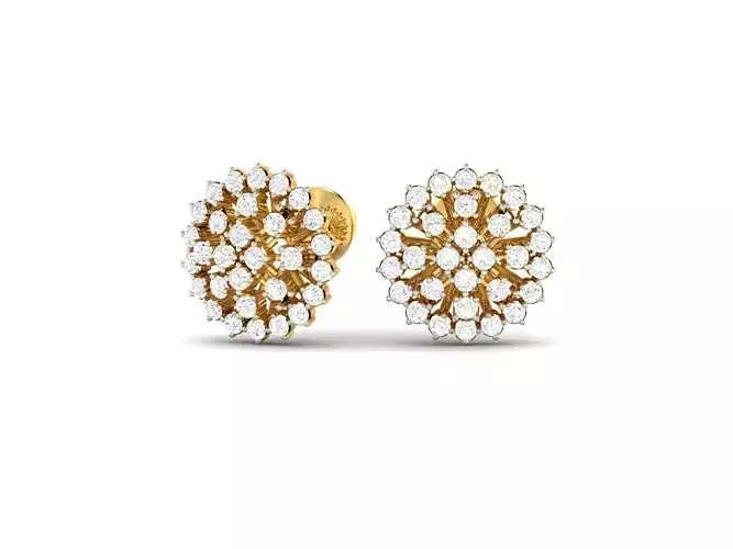Flower Shaped Gold Ear Studs With Diamonds 2