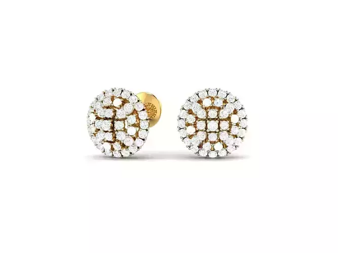 Round Shaped Gold Ear Studs With Diamonds 4