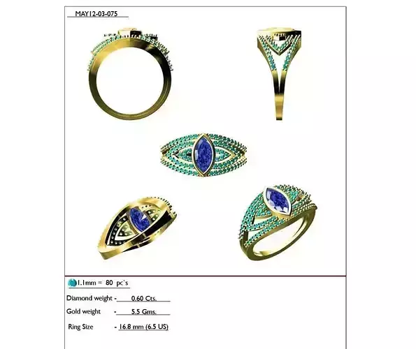Marquise Shaped Gold Ring With Gemstones 1