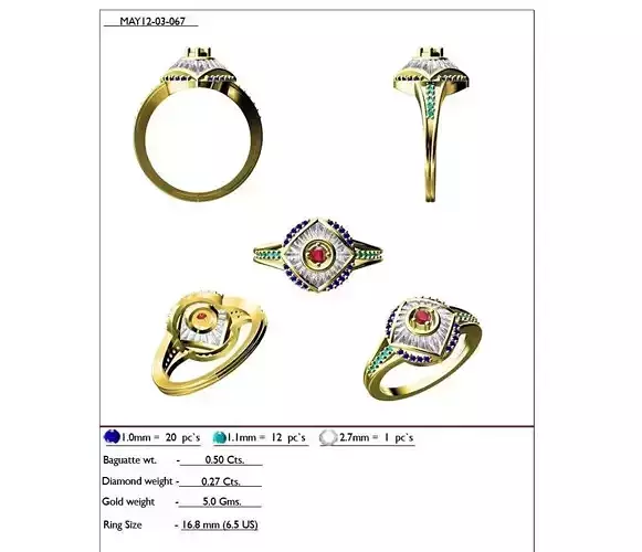 Round Shaped Gold Ring With Gemstones