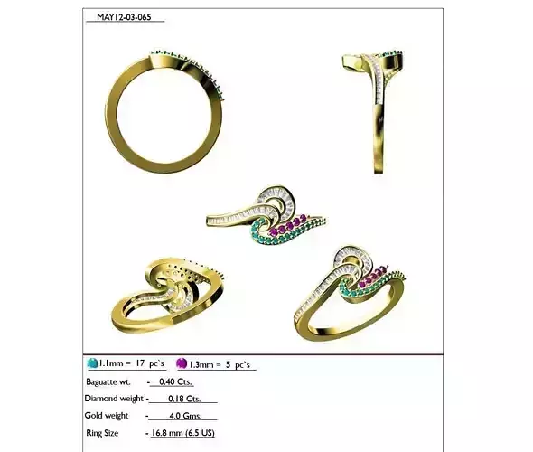 Swirl Loop Gold Ring With Gemstones 2