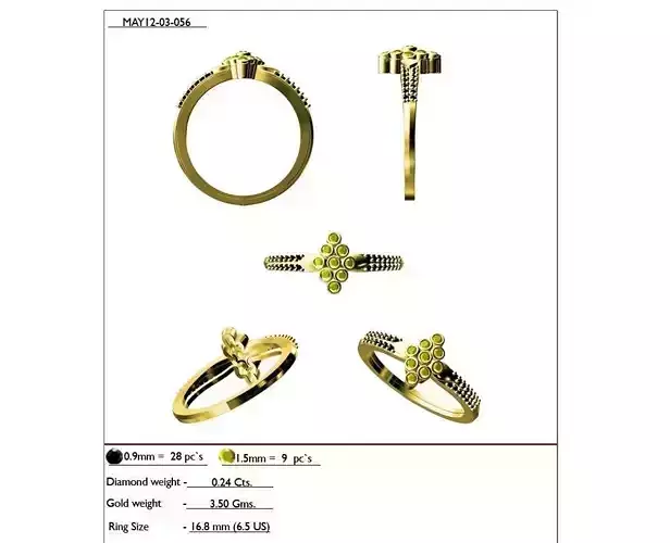 Rhombus Shaped Gold Ring With Gemstones 3D print model