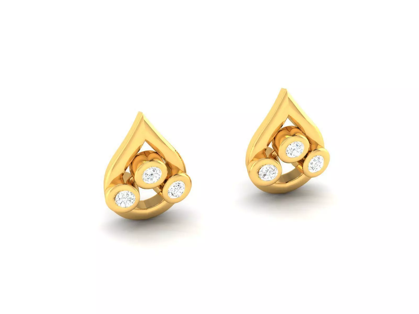 Drop Shaped Gold Ear Studs With Diamonds 3D print model_0