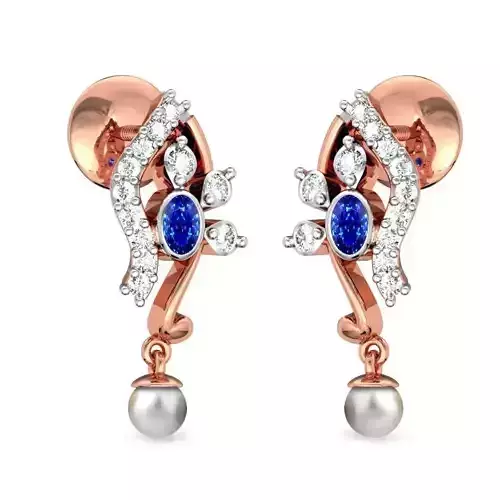 Rose Gold Drop Earrings With Gem and Pearl