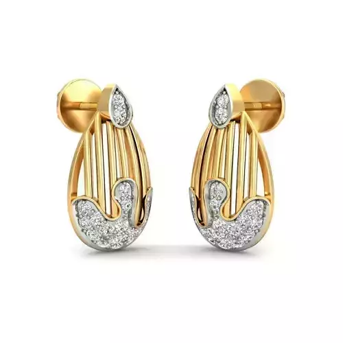 Drop Shaped Gold Pendant and Earrings With Diamonds