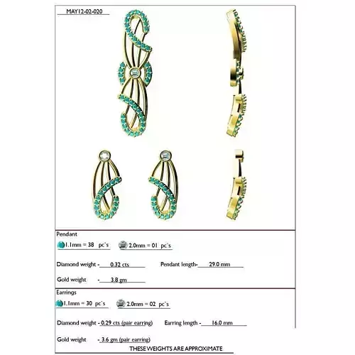 Pendant and Earrings With Gemstones 3D print model