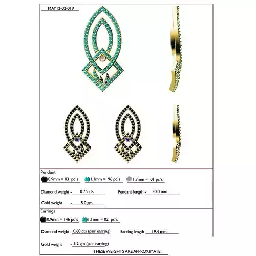 Marquise Shaped Pendant and Earrings With Gemstones