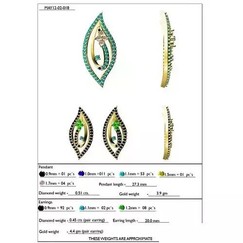 Leaf Shaped Pendant and Earrings With Gemstones 1