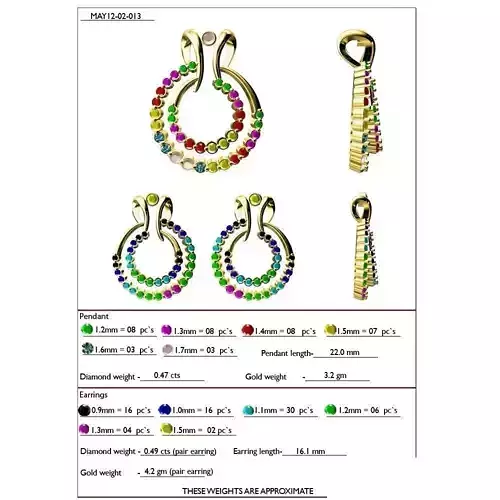 Round Pendant and Earrings With Gemstones