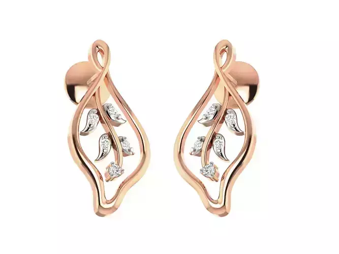Leaf Shaped Rose Gold Earrings With Diamonds