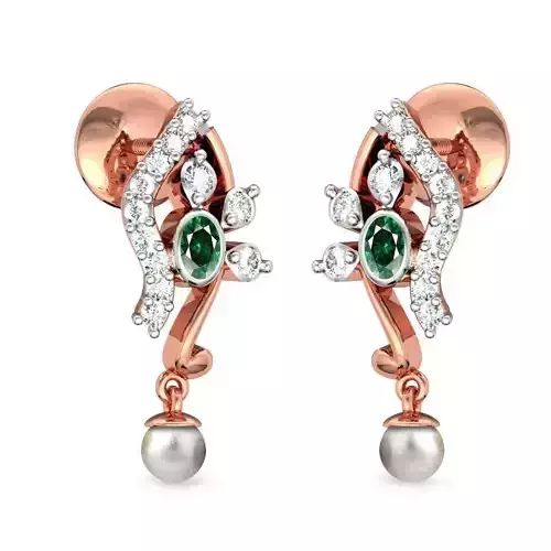 Rose Gold Drop Earrings With Emerald 1