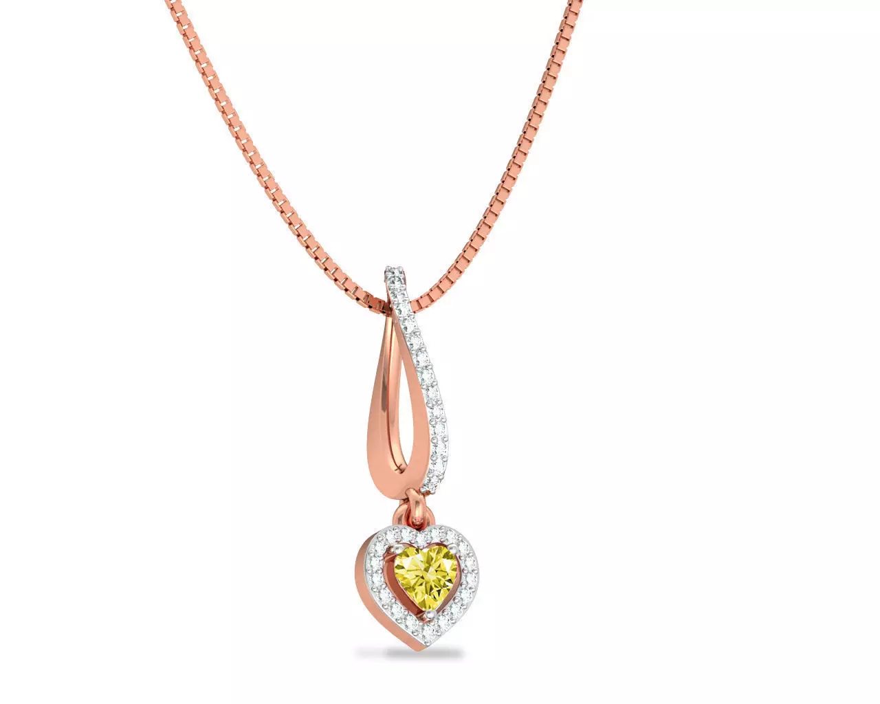 Heart Shaped Rose Gold Pendant With Gem 3D print model_0