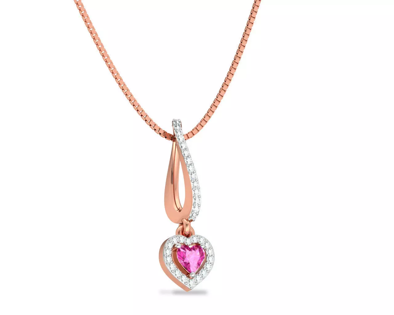 Heart Shaped Rose Gold Pendant With Gem 1 3D print model_0