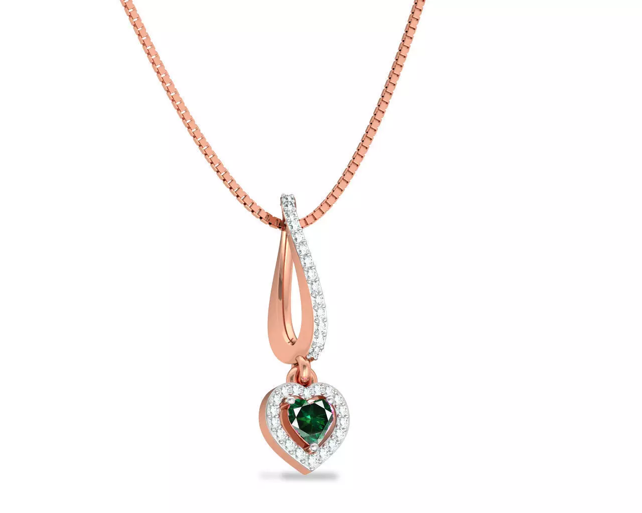 Heart Shaped Rose Gold Pendant With Emerald 3D print model_0