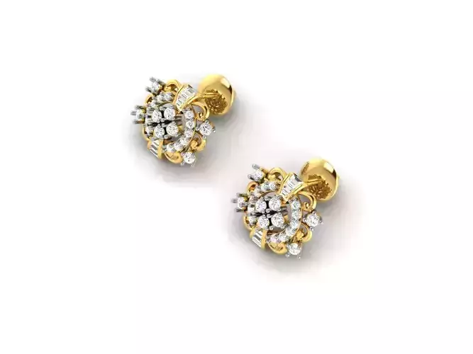 Flower Shaped Ear Studs With Diamonds 27
