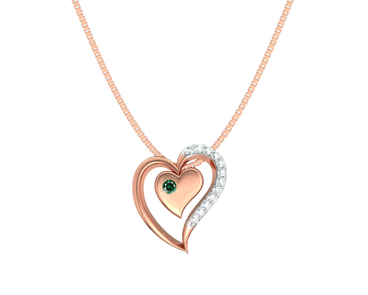 Heart Shaped Rose Gold Pendant With Emerald 1 3D print model_6
