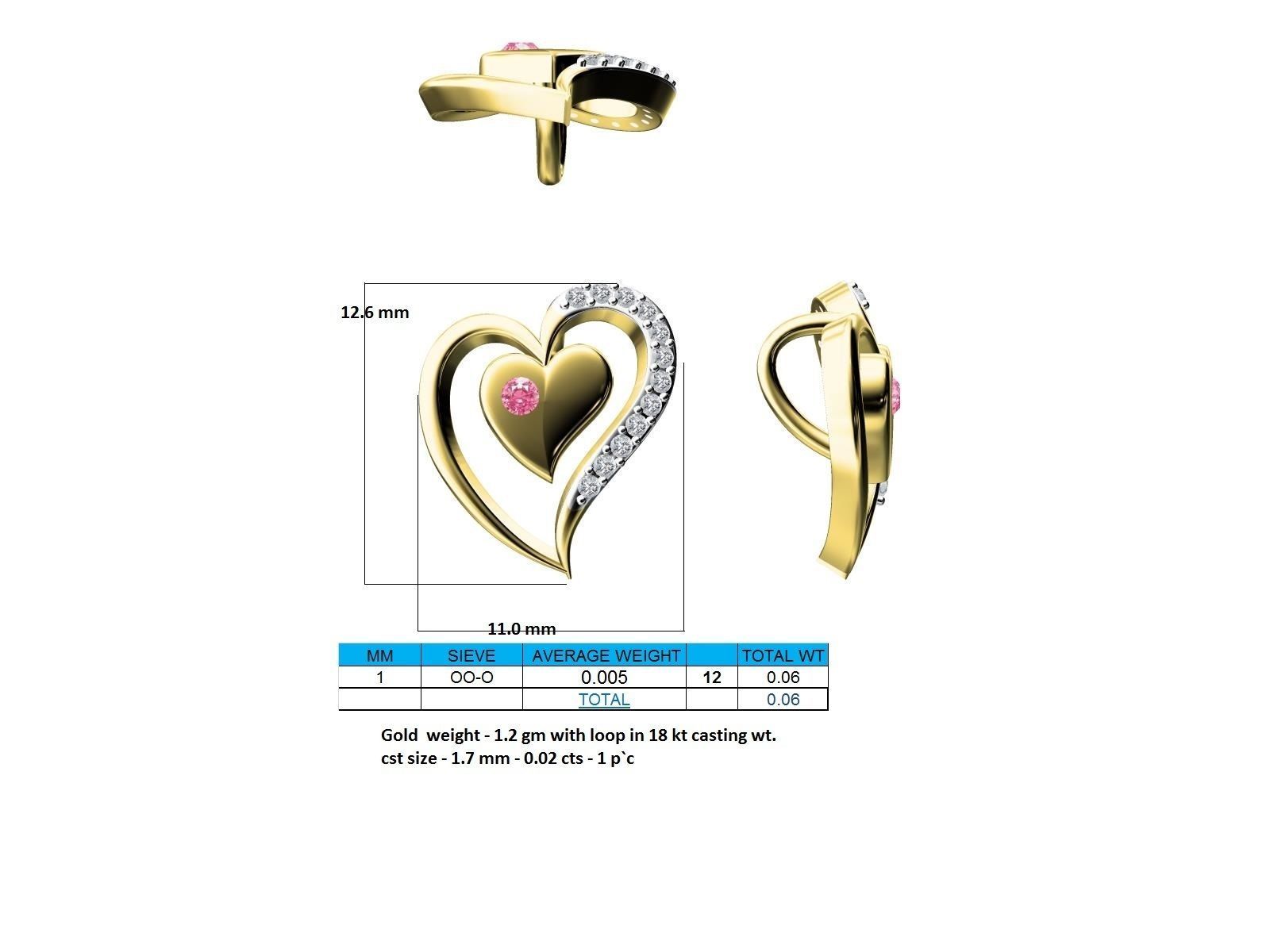 Heart Shaped Rose Gold Pendant With Emerald 1 3D print model_9