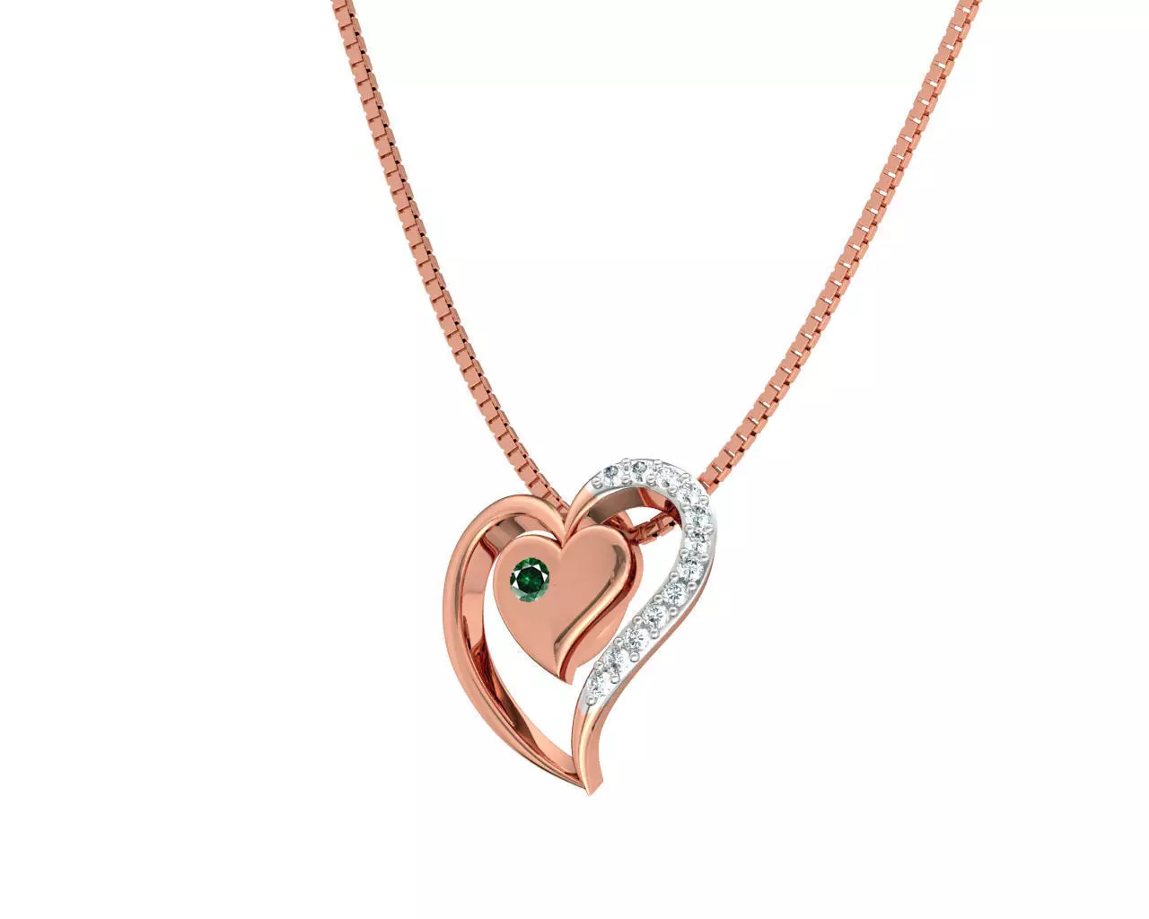 Heart Shaped Rose Gold Pendant With Emerald 1 3D print model_0