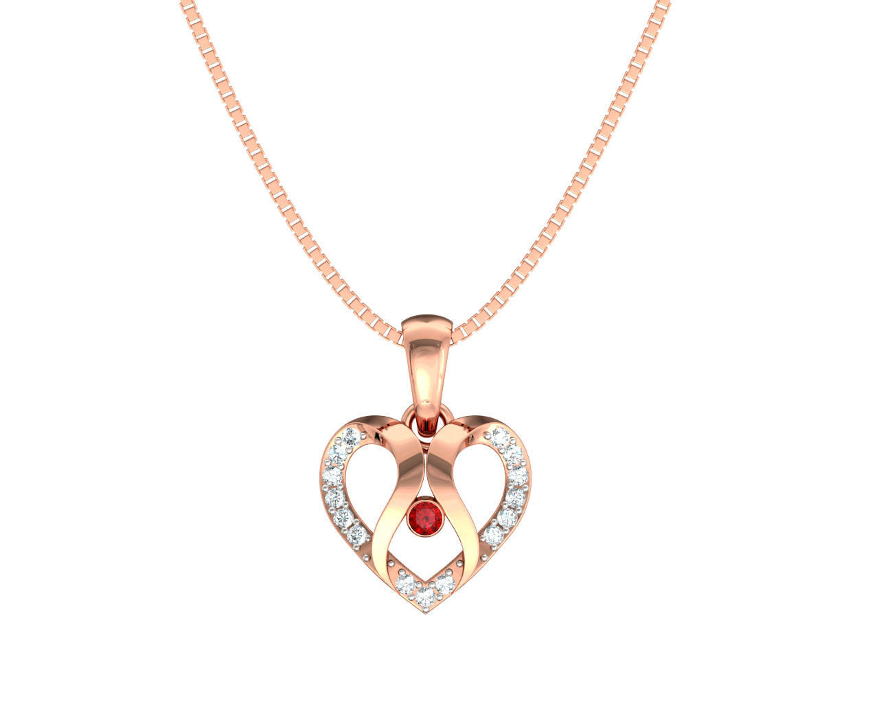 Heart Shaped Rose Gold Pendant With Ruby 1 3D print model_7