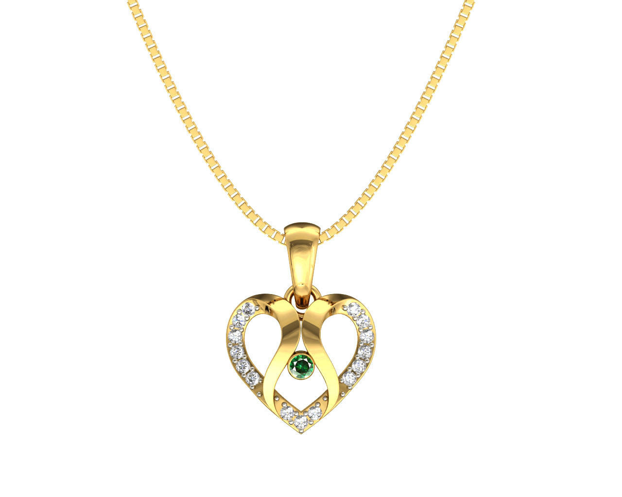 Heart Shaped Rose Gold Pendant With Emerald 2 3D print model_8