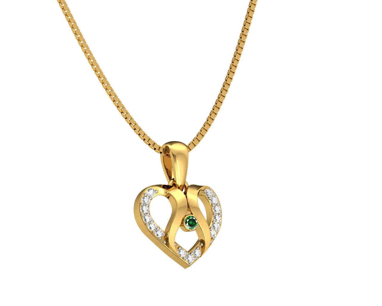 Heart Shaped Rose Gold Pendant With Emerald 2 3D print model_2