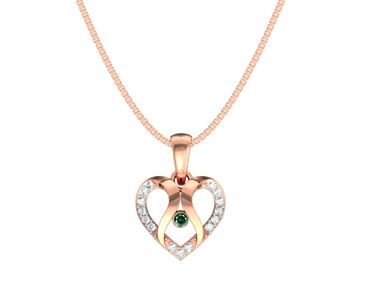 Heart Shaped Rose Gold Pendant With Emerald 2 3D print model_6