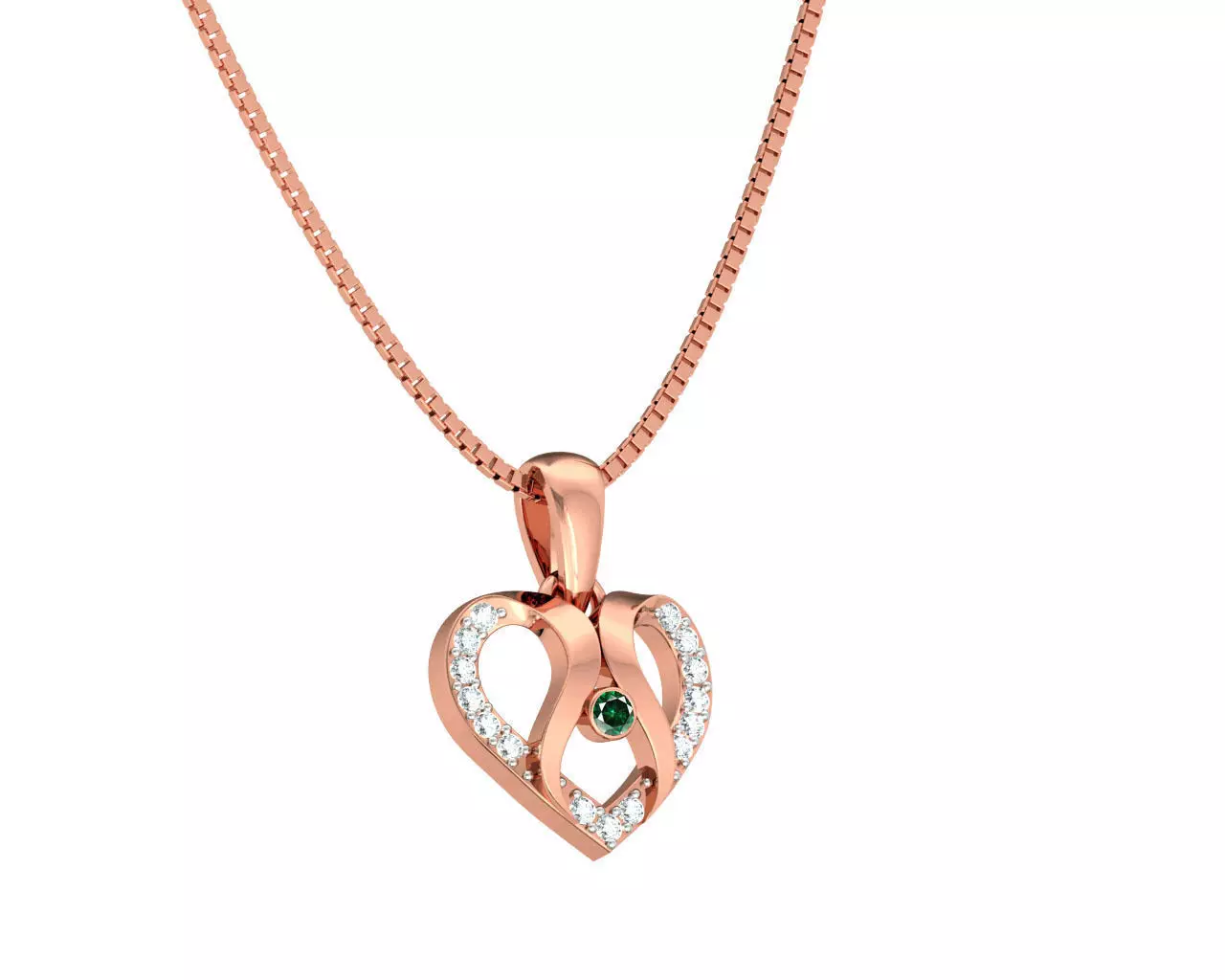 Heart Shaped Rose Gold Pendant With Emerald 2 3D print model_0