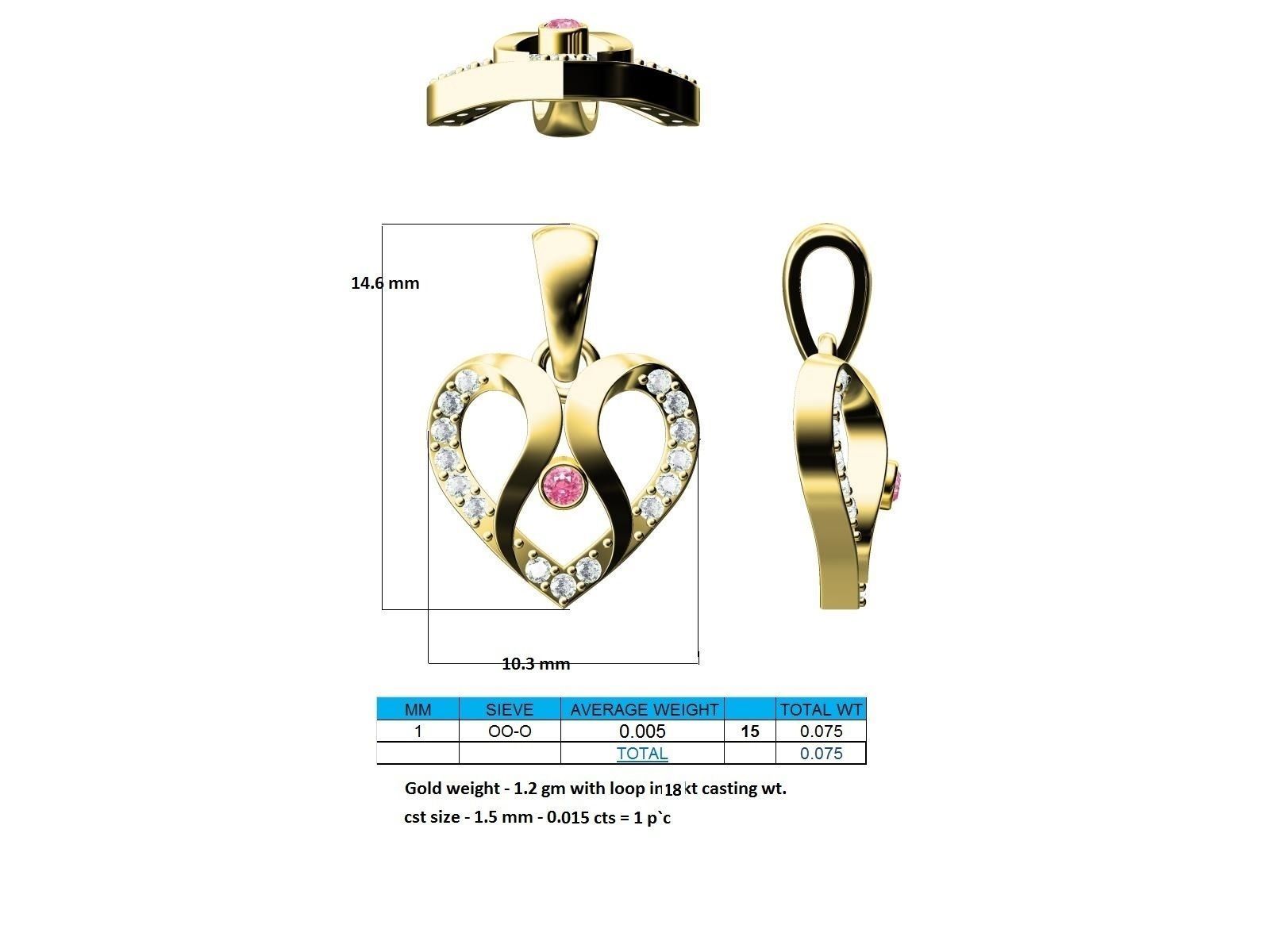 Heart Shaped Rose Gold Pendant With Emerald 2 3D print model_9